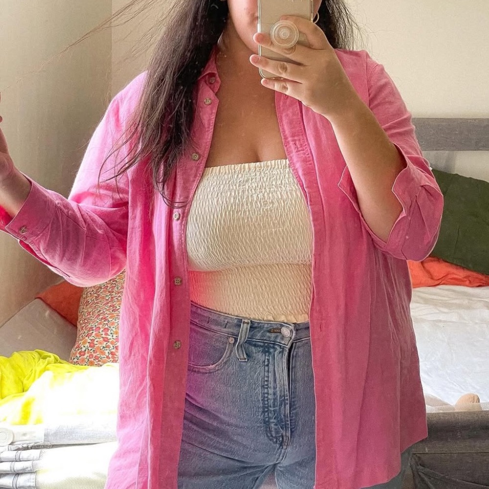 Pink linen button down